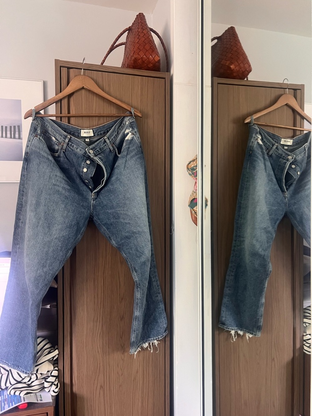 Agolde Women's Washed Blue Boyfriend Jeans with Frayed Hem